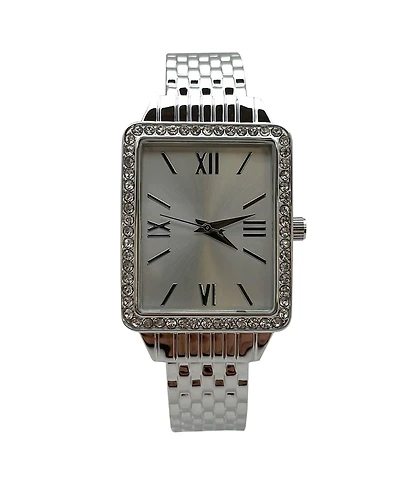 Olivia Pratt Silver Square Face with Rhinestones Bangle Women Watch
