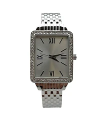 Olivia Pratt Silver Square Face with Rhinestones Bangle Women Watch