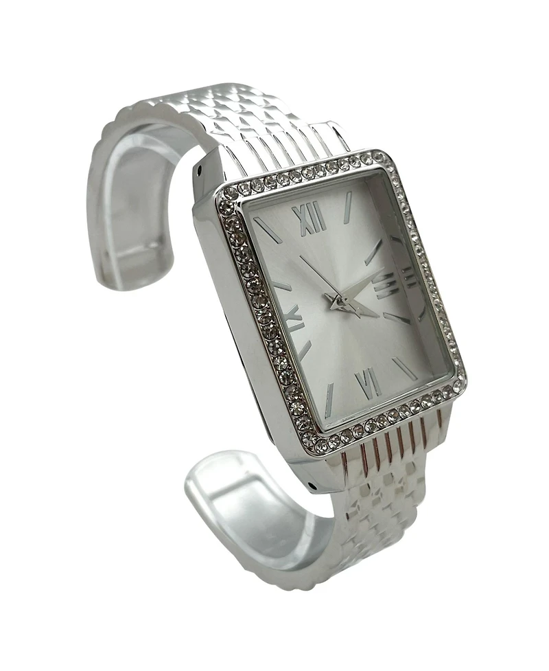Olivia Pratt Silver Square Face with Rhinestones Bangle Women Watch