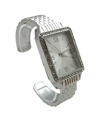 Olivia Pratt Silver Square Face with Rhinestones Bangle Women Watch