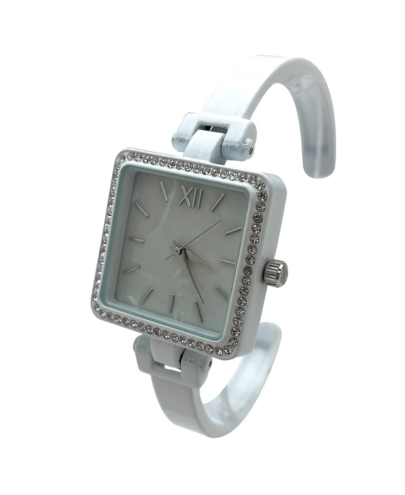 Olivia Pratt White Square Face Thin Rhinestone Bezel Bangle Women Watch