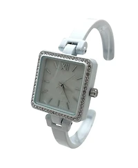 Olivia Pratt White Square Face Thin Rhinestone Bezel Bangle Women Watch