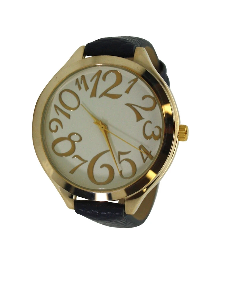 Olivia Pratt Navy Artistic Numeral Leather Strap Watch