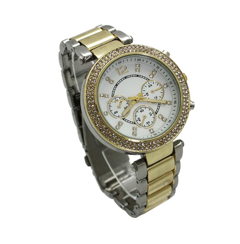 Olivia Pratt Two Tone Rhinestone Bezel Decorative Chronograph Watch