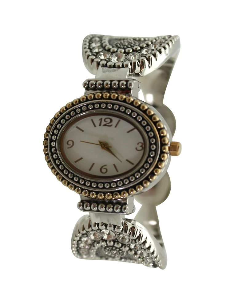 Olivia Pratt Silver Rhinestones and Textured Classy Women Watch