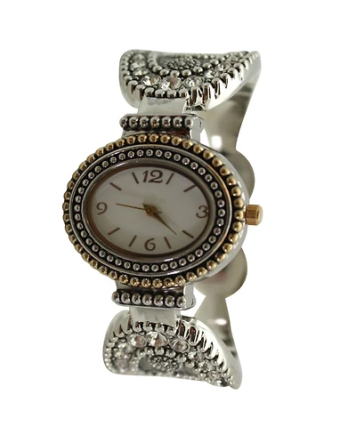 Olivia Pratt Silver Rhinestones and Textured Classy Women Watch