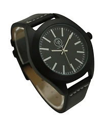 Olivia Pratt Black Black Minimalist Faux Leather Band Men Watch