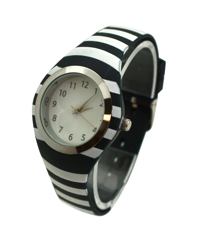 Olivia Pratt Black Stripped Silicone Band Women Watch