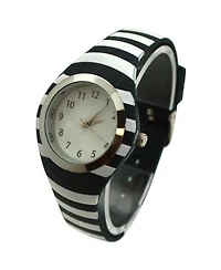 Olivia Pratt Black Stripped Silicone Band Women Watch