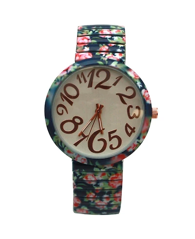 Olivia Pratt Navy Floral Stretch Bold Numbers Women Watch