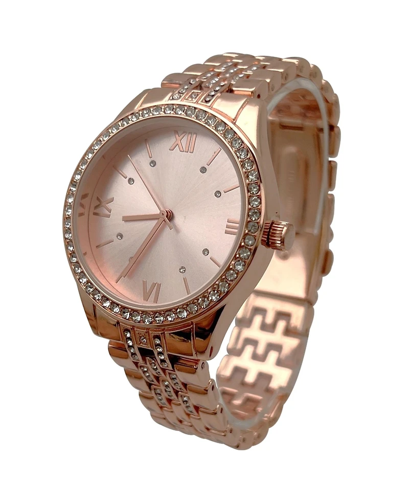 Olivia Pratt Rose Gold Everyday Rhinestiones Elegant Look Women Watch