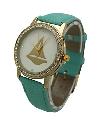 Olivia Pratt Mint Classic Style Sailboat Leather Strap Watch