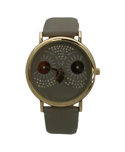 Gray Dazzling Owl Face Leather Strap Watch