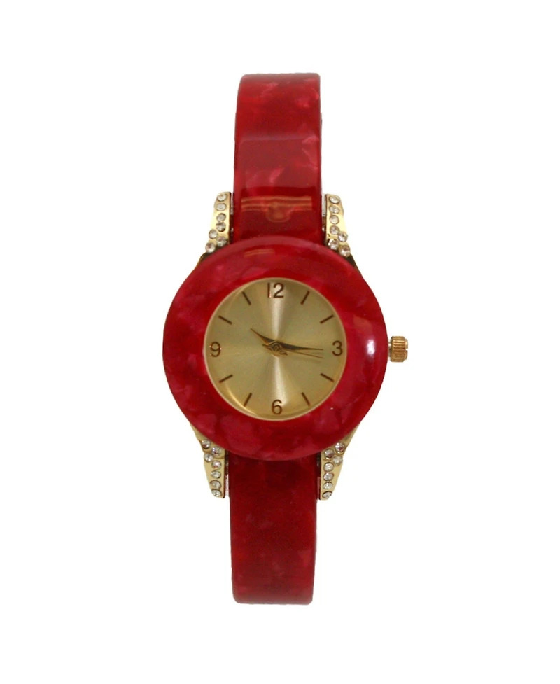 Olivia Pratt Red Rhinestone Tortoise Bangle Watch