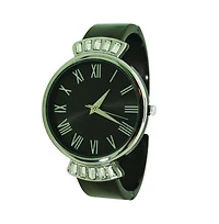 Olivia PrattGunmetal Silver Olivia Pratt Elegant Emerald Rhinestone Solid Metal Bangle Watch