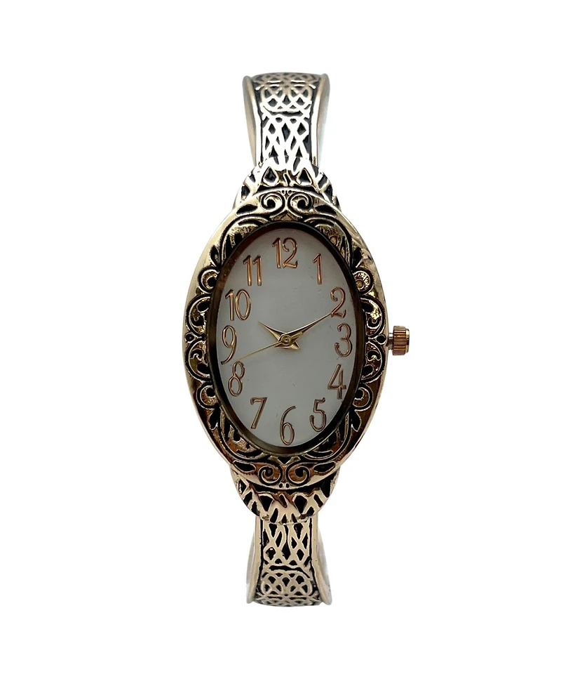Olivia Pratt Gold Oval Face Elegant Textured Bangle Women Watch