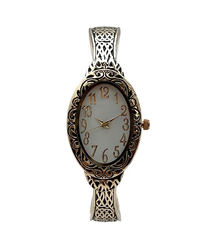 Olivia Pratt Gold Oval Face Elegant Textured Bangle Women Watch