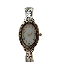 Olivia Pratt Gold Oval Face Elegant Textured Bangle Women Watch
