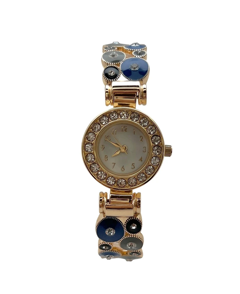 Olivia Pratt Blue Gold Colorful Round Shapes Band Bangle Women Watch