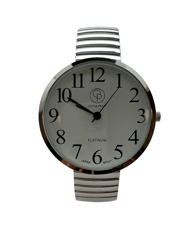 Olivia Pratt Silver Stretch Band Big Face Shiny Colors Women Watch