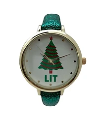 Olivia Pratt Shiny Green Faux Leather Christmas Themed Women Watches