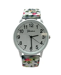 Olivia Pratt White Big Dial Easy Reader Watch Abstract Elastic Stretch Band Wristwatch Women Watch