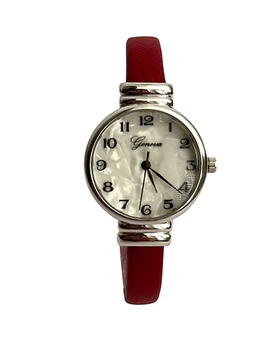 Olivia Pratt Red Faux Leather Thin Bangle Women Watch