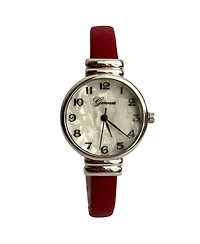 Olivia Pratt Red Faux Leather Thin Bangle Women Watch