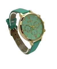 Olivia Pratt Mint Three Subdial Gold Accented Leather Strap Watch