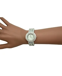 Olivia Pratt White Shiny Rhinestones Metallic Women Watch