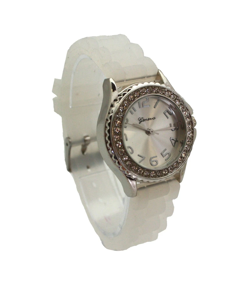 Olivia Pratt Clear Every Day Thin Band Silicone and Rhinestones Colorful Women Watch