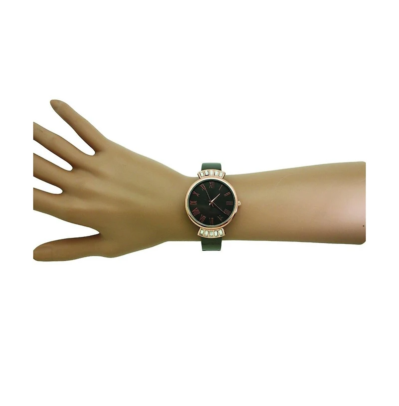 Gunmetal Rose Gold Olivia Pratt Elegant Emerald Rhinestone Solid Metal Bangle Watch