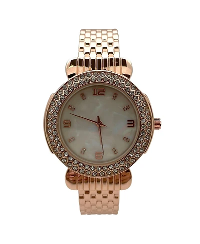 Olivia Pratt Rose Gold Round Face Rhinestone Bezel Bangle Women Watch