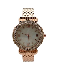 Olivia Pratt Rose Gold Round Face Rhinestone Bezel Bangle Women Watch