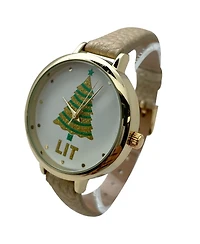 Olivia Pratt Gold Faux Leather Christmas Themed Women Watches