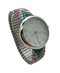 Olivia Pratt Mix Colors Big Dial Easy Reader Watch Printed Elastic Stretch Band Wristwatch Women Watch