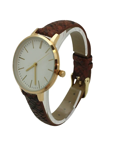 Olivia Pratt Brown Snake Print Leather Strap Watch