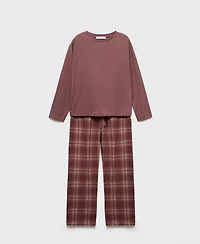 Mango Women's Two-Piece Flannel Check Pajamas
