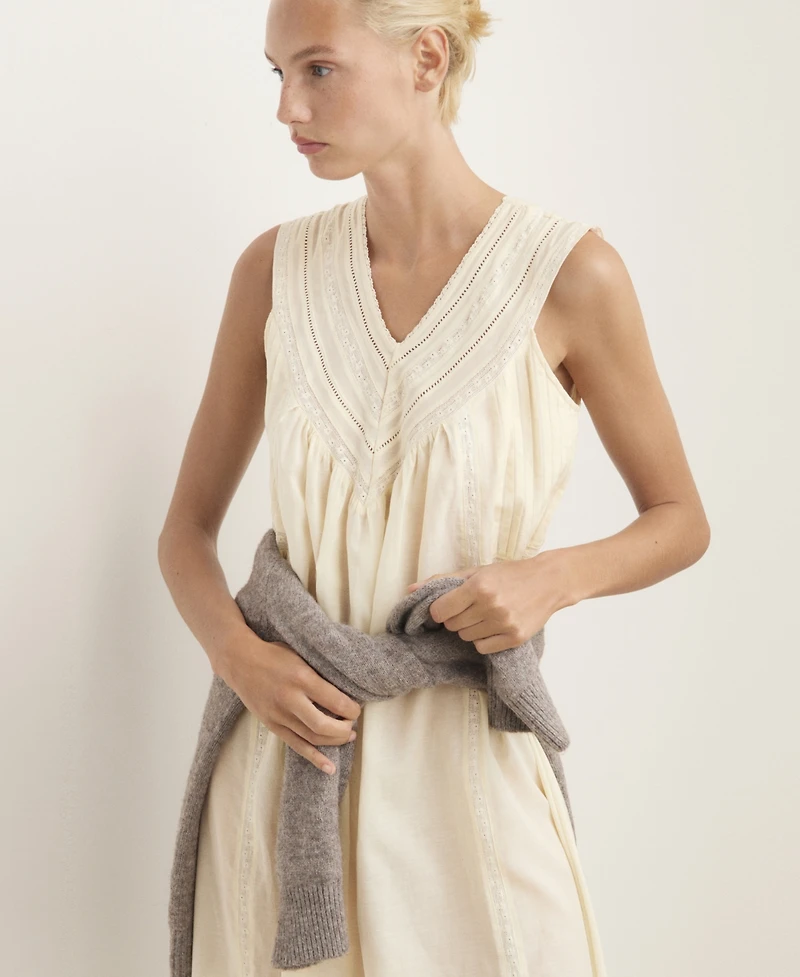 Mango Women's Cotton Lace Nightdress