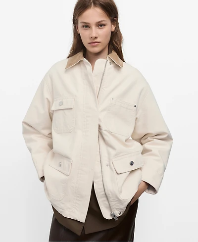 Mango Women's Corduroy Collar Denim Parka Blazer
