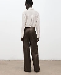 Mango Women's Leather-Effect Wide-Leg Pants