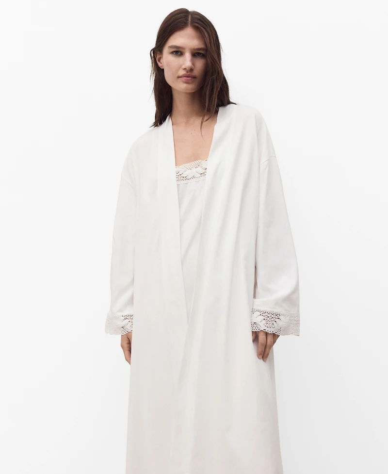 Mango Women's Lace Detail Cotton Robe