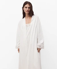 Mango Women's Lace Detail Cotton Robe