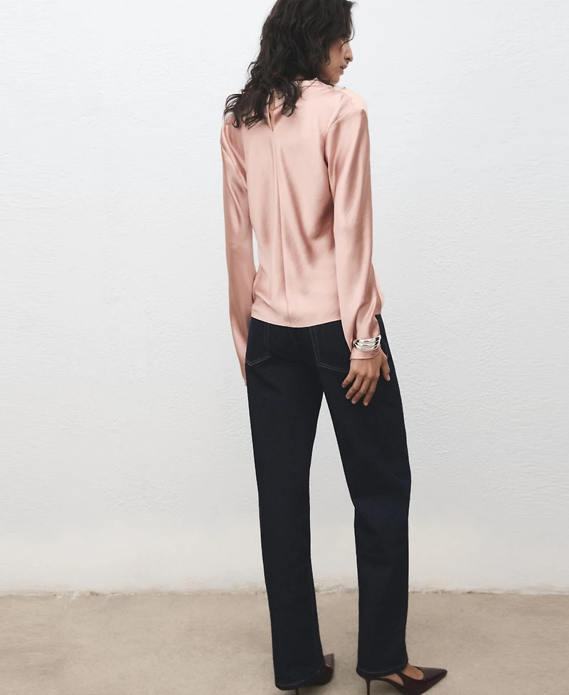 Mango Women's Draped Neck Satin Blouse