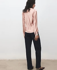 Mango Women's Draped Neck Satin Blouse
