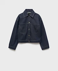 Mango Women's Decorative Stitching Denim Jacket