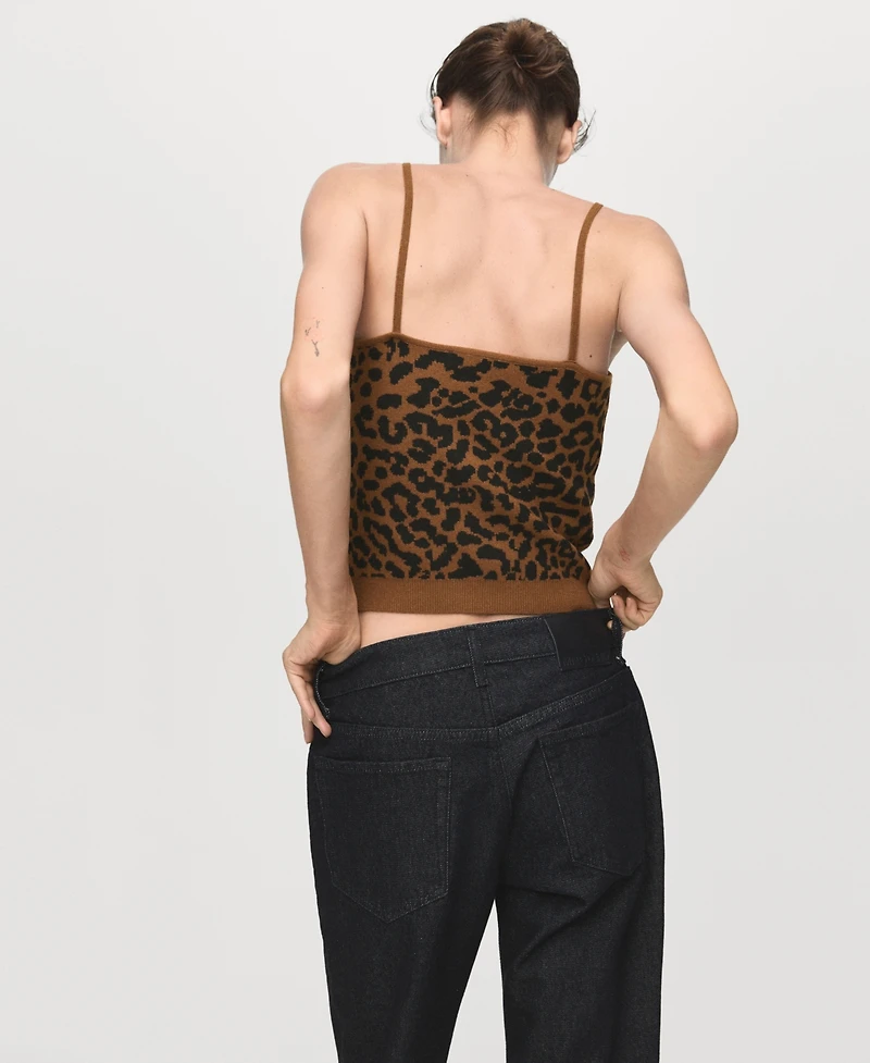 Mango Women's Leopard-Print Knitted Top