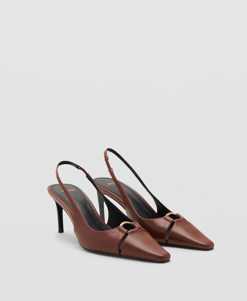 Mango Women's Ring Detail Leather Heeled Shoes