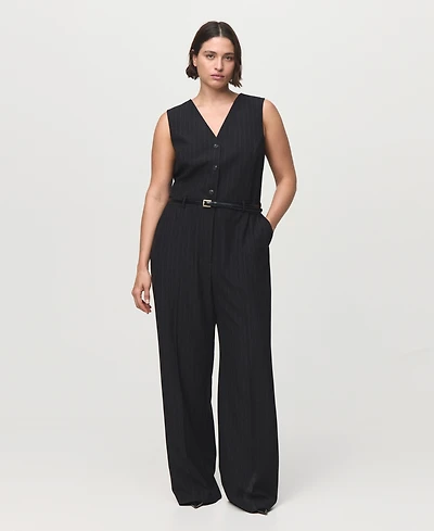 Mango Women's Belted Pinstripe Jumpsuit