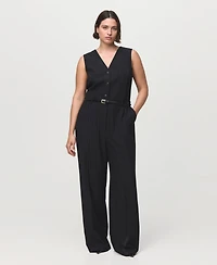 Mango Women's Belted Pinstripe Jumpsuit